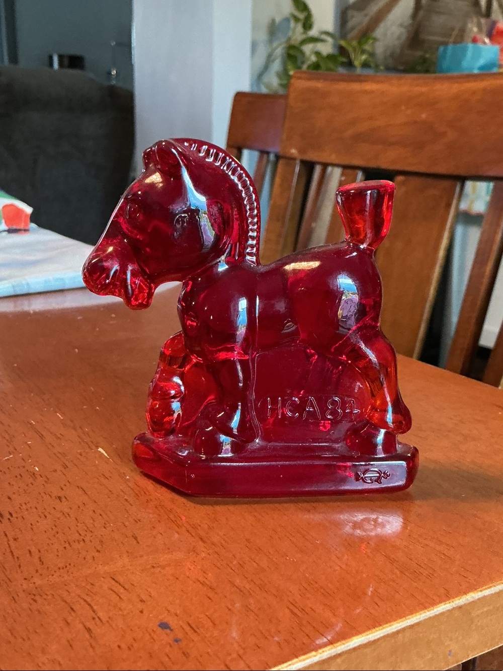 Vintage ruby red Heisey/Imperial Glass HCA 84 plug horse figurine